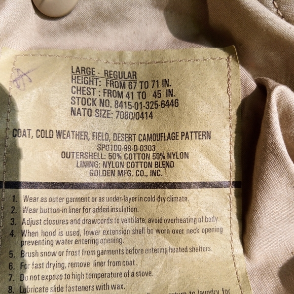 Cold weather field coat desert camo large/reg - Picture 7 of 7